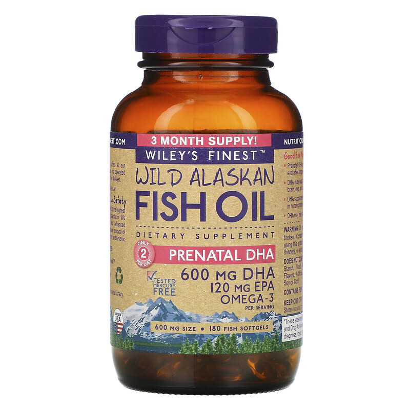 Wiley's Finest, Wild Alaskan Fish Oil, Prenatal DHA, 600 mg, 180 Fish