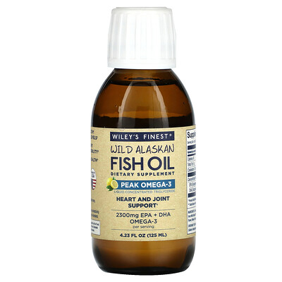 Wiley's Finest, Aceite de pescado salvaje de Alaska, Pico de omega-3, Limón natural, 2300 mg, 125 ml (4,23 oz. Líq.)