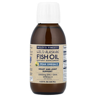 Wiley's Finest, Wild Alaskan Fish Oil, Peak Omega-3, Φυσικό Λεμόνι, 2,300 mg, 4.23 fl oz (125 ml)