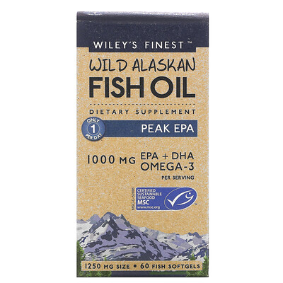 Wiley's Finest рыбий жир диких аляскинских рыб, максимальное содержание ЭПК, 1000 мг, 60 рыбных капсул