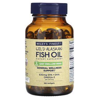 Wiley's Finest, Óleo de Peixe Selvagem do Alasca, Minis Easy Swallow, 180 Cápsulas Softgel