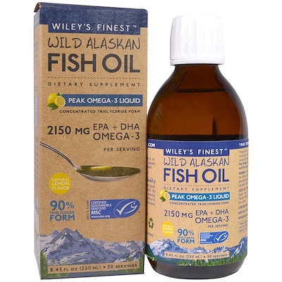 Wiley's Finest 野生阿拉斯加魚油,Omega-3營養液,天然檸檬味,2150 mg,8.45 fl oz (250 ml)