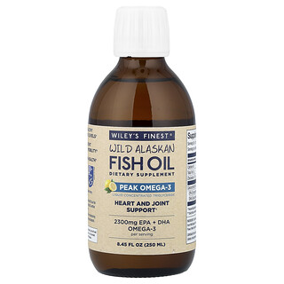 Wiley's Finest, Óleo de Peixe Selvagem do Alasca, Pico de Ômega-3 Líquido, Limão Natural, 250 ml (8,45 fl oz)