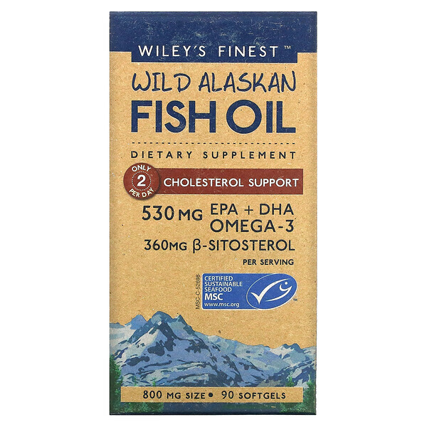 Аляскинский рыбий жир, поддержка уровня холестерина, 90 капсул в мягкой оболочке