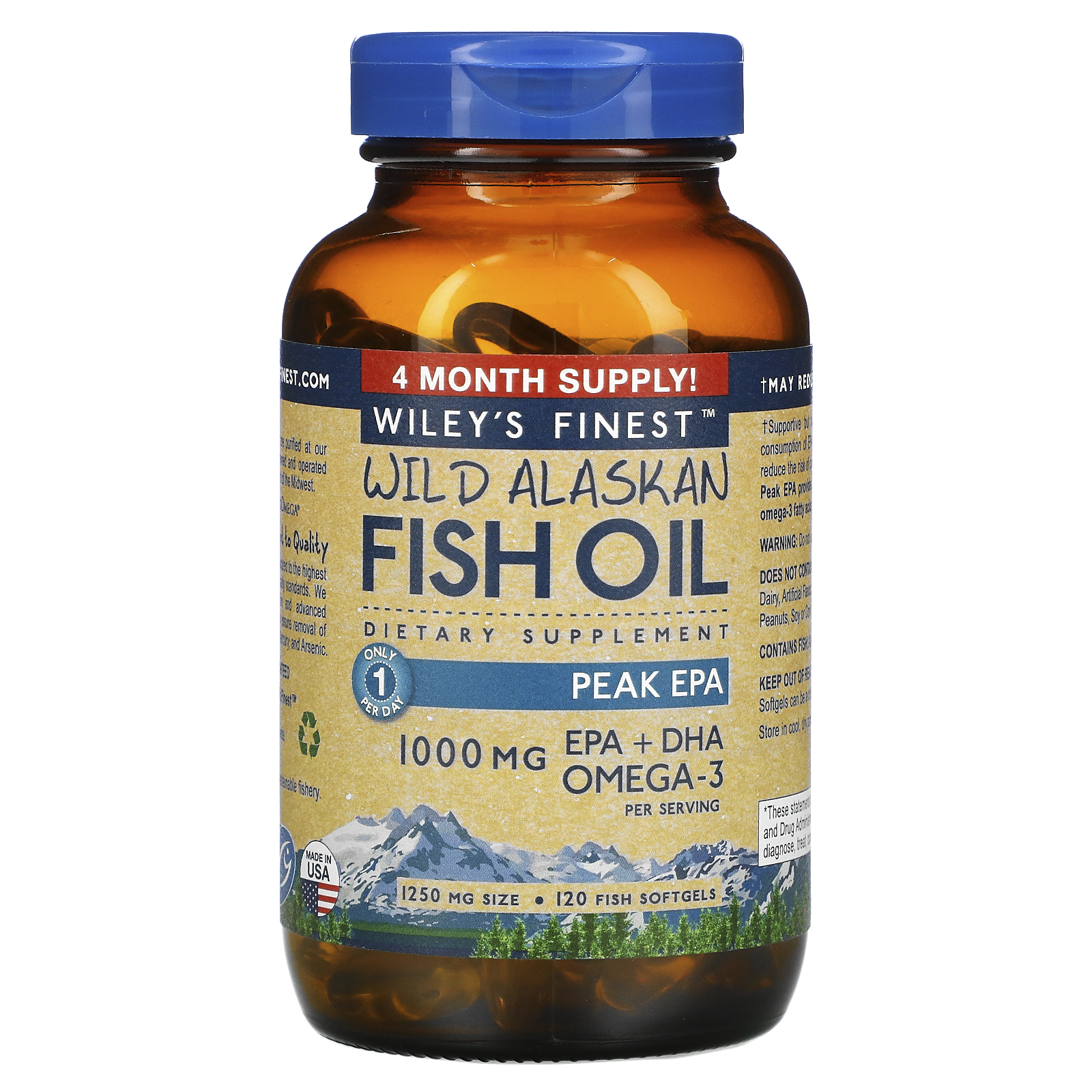 Wiley's Finest, Wild Alaskan Fish Oil, Peak EPA, 1,250 mg, 120 Fish
