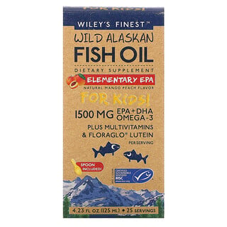 Wiley's Finest, زيت سمك ألاسكا البري، للأطفال!، حمض الإيكوسابنتاينويك الأساسي، بنكهة الخوخ والمانجو الطبيعية، 1500 ملجم، 4.23 أونصات سائلة (125 مل)