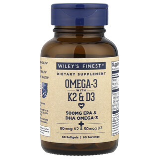 Wiley's Finest, Ômega-3 com K2 e D3, 60 Cápsulas Softgel