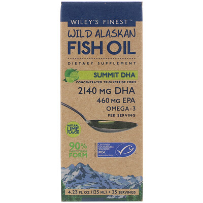 Wiley's Finest Жир из дикой аляскинской рыбы, Summit DHA, с натуральным вкусом лайма, 125 мл