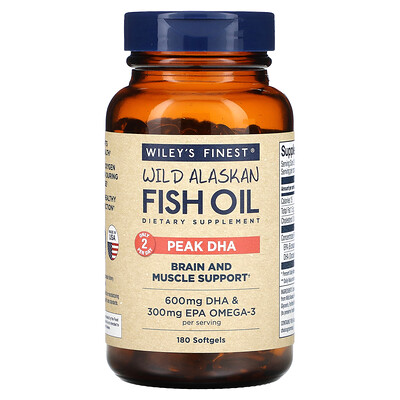 

Wiley's Finest, Wild Alaksan Fish Oil, Peak DHA, 180 Softgels