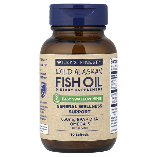 Wiley's Finest Wild Alaskan Fish Oil, Easy Swallow Minis, 60 Softgels