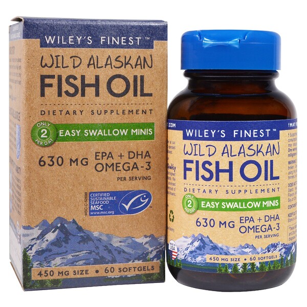 жир дикой аляскинской рыбы, мягкие мини-таблетки, 315 мг, 60 мягких таблеток