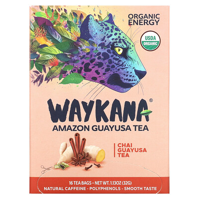 Waykana Amazon Guayusa Tea, чай и гуаюса, 16 чайных пакетиков, 32 г (1,13 унции)