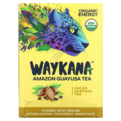 Waykana Amazon Guayusa Tea, какао-гуаюса, 16 чайных пакетиков, 32 г (1,13 унции)