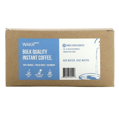 Waka Coffee Растворимый кофе из 100% арабики, лиофилизированный колумбийский, 50 порционных пакетиков по 2,8 г (0,1 унции)