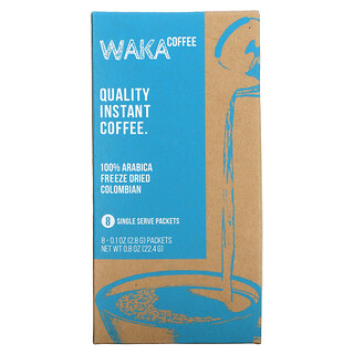 Waka Coffee, 100% Arabica Instant Coffee, Freeze Dried Colombian, Medium Roast, 8 Single Serve Packets, 0.1 oz (2.8 g) Each