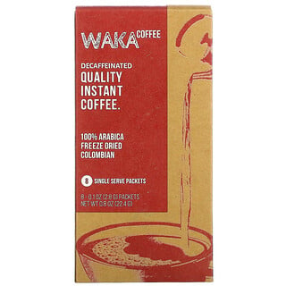 Waka Coffee, 100% Arabica Instant Coffee, Freeze Dried Colombian, Medium Roast, Decaffeinated, 8 Packets, 0.1 oz (2.8 g) Each