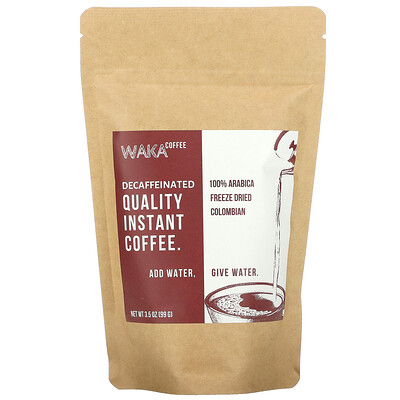 Waka Coffee Растворимый кофе из 100% арабики, сублимированный колумбийский, средней обжарки, без кофеина, 99 г (3,5 унции)