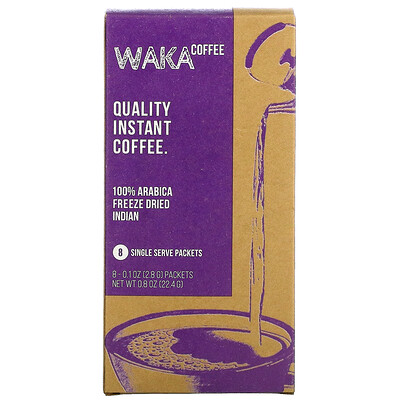 Купить Waka Coffee Растворимый кофе из 100% арабики, сублимированный индийский кофе, легкая обжарка, 8 пакетиков по 2, 8 г (0, 1 унции)