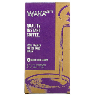 Waka Coffee, 100% Arabica Instant Coffee, Freeze Dried Indian, Light Roast, 8 Packets, 0.1 oz (2.8 g) Each