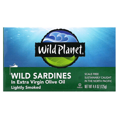 Купить Wild Planet Сардины, выловленные в диких условиях, в оливковом масле первого отжима, Слегка подкопченные, 4, 4 унц. (125 г)