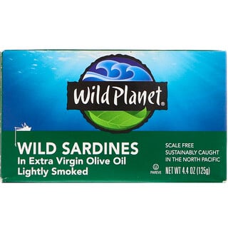 Wild Planet, 初榨橄榄油中的野生沙丁鱼，轻微烟熏，4.4 盎司（125 克）