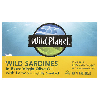 Wild Planet, Άγριες σαρδέλες σε εξαιρετικό παρθένο ελαιόλαδο με λεμόνι, ελαφρώς καπνισμένες, 125 γρ.