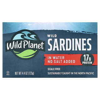 Wild Planet, Wild Sardines In Water, No Salt Added, 4.4 oz (125 g)