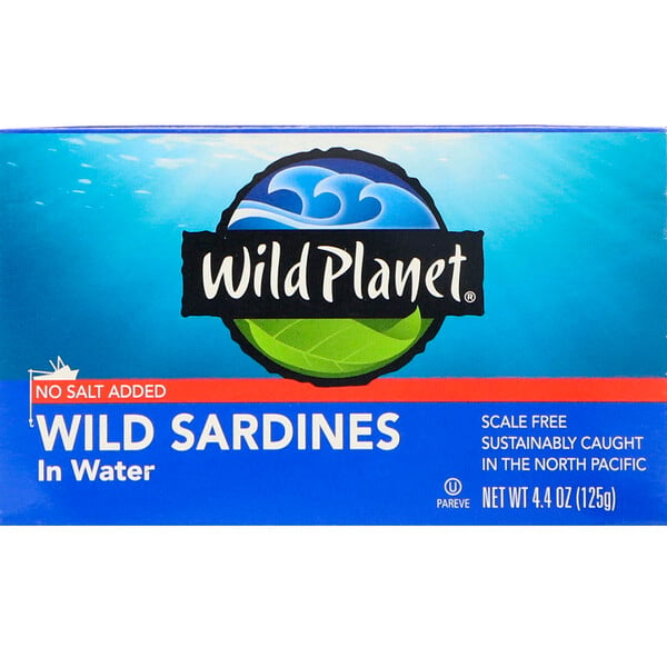 Wild Planet, Sardinas silvestres en agua, sin sal añadida, 4,4 oz (125 g)