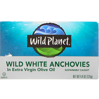 Wild Planet, Anchovas Brancas Selvagens em Azeite de Oliva Extra Virgem, 4,4 oz (125 g)