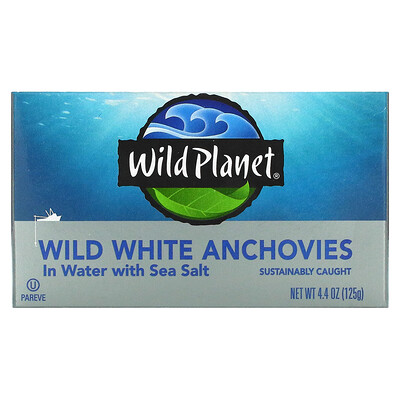 Wild Planet Выловленные в диких условиях белые анчоусы в воде с морской солью, 4,4 унц. (125 г)