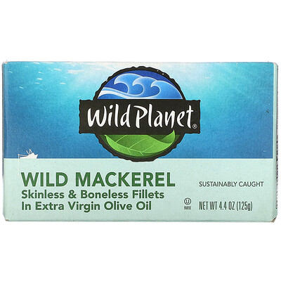 Wild Planet Wild Mackerel, Skinless & Boneless Fillets in Extra Virgin Olive Oil, 4.4 oz (125 g)