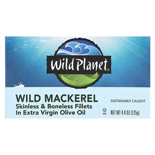 Wild Planet, Caballa silvestre, Filetes sin piel ni espinas en aceite de oliva extra virgen, 125 g (4,4 oz)
