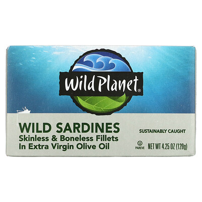 Wild Planet Филе диких сардин без кожи и без костей в оливковом масле первого отжима, 4,25 унции (120 г)
