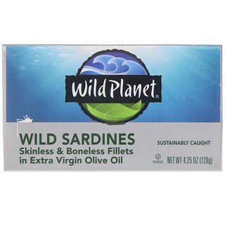 Wild Planet, 去皮去骨野生沙丁鱼，载于高级初榨橄榄油中，4.25 盎司（120 克）
