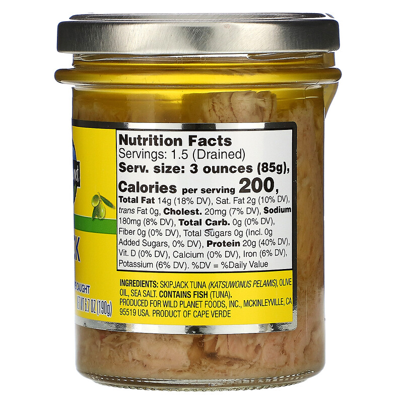 Wild Skipjack Wild Tuna in Pure Olive Oil, 6.7 oz (190 g)