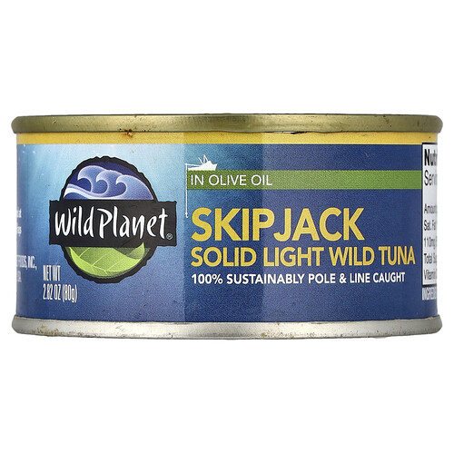 Wild Planet, SkipJack Solid Light Wild Tuna in Pure Olive Oil, 2.82 oz (80 g)
