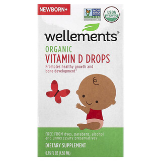 Wellements, Tetes Vitamin D Organik, Bayi Baru Lahir+, 4,5 ml (0,15 ons cairan)