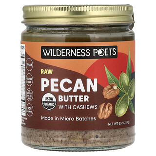 Wilderness Poets, Mantequilla de pacana cruda orgánica con castañas de cajú, 227 g (8 oz)