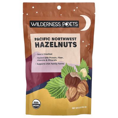 Wilderness Poets, Avellanas orgánicas del noroeste del Pacífico, Sin sal, 226 g (8 oz)