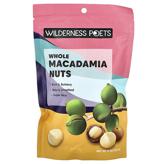 Wilderness Poets, Nueces de macadamia enteras, Sin sal, 226 g (8 oz)