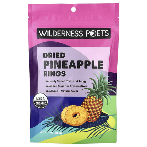 Wilderness Poets, Dried Pineapple Ringes, getrocknete Ananasringe, 170 g (6 oz.)