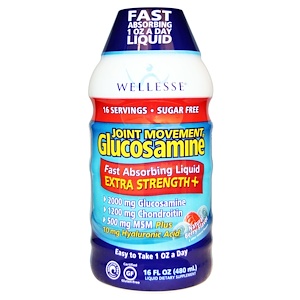 Купить Wellesse Premium Liquid Supplements, Joint Movement Glucosamine, глюкозамин для подвижности суставов, натуральный ягодный вкус, 16 жидких унций (480 мл)  на IHerb