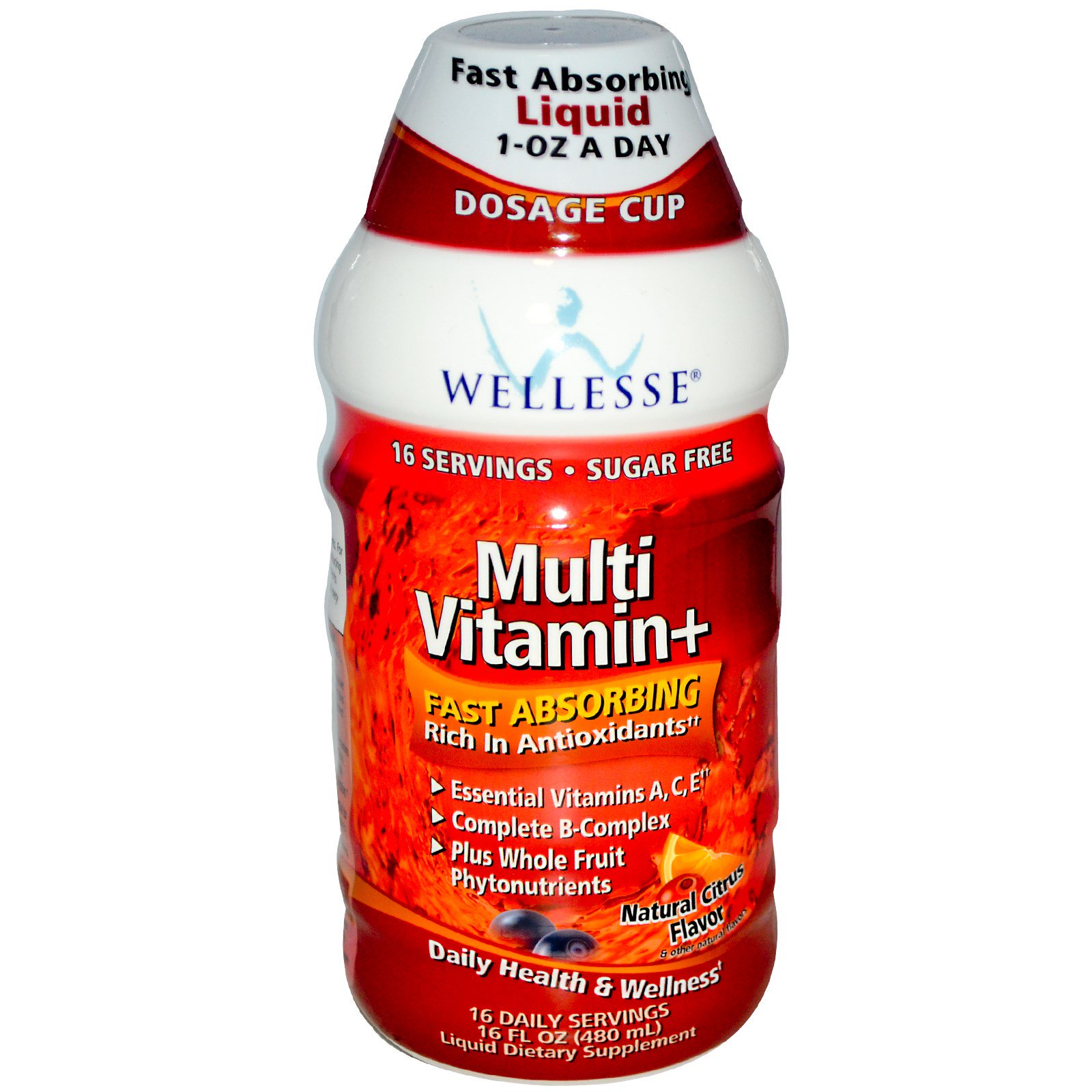 Wellesse Premium Liquid Supplements, Мультивитамины+, без сахара, натуральный аромат цитрусовых, 16 жидких унций (480 мл)