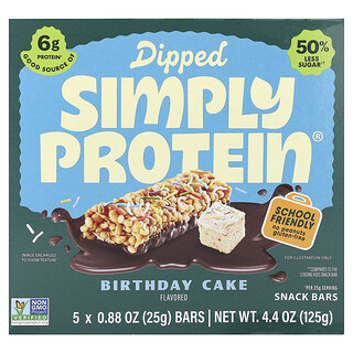 Simply Protein, Dipped Snack Bars, überzogene Snackriegel, Geburtstagstorte, 5 Riegel, je 25 g (0,88 oz.)