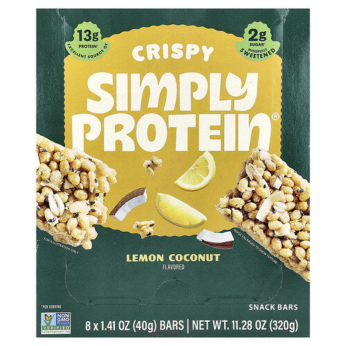 Simply Protein, Crispy Snack Bars, Lemon Coconut, 8 Bars, 1.41 oz (40 g) Each