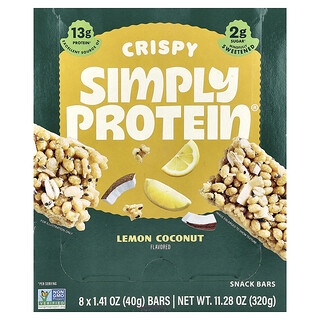 Simply Protein, Crispy Snack Bars, knusprige Snackriegel, Zitrone-Kokosnuss, 8 Riegel, je 40 g (1,41 oz.).