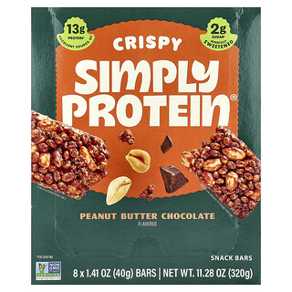 Simply Protein, Crispy Snack Bars, knusprige Snackriegel, Erdnussbutter und Schokolade, 8 Riegel, je 40 g (1,41 oz.).