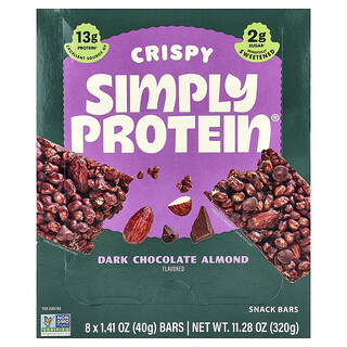 Simply Protein, Crispy Snack Bars, knusprige Snackriegel, dunkle Schokolade-Mandel, 8 Riegel, je 40 g (1,41 oz.).
