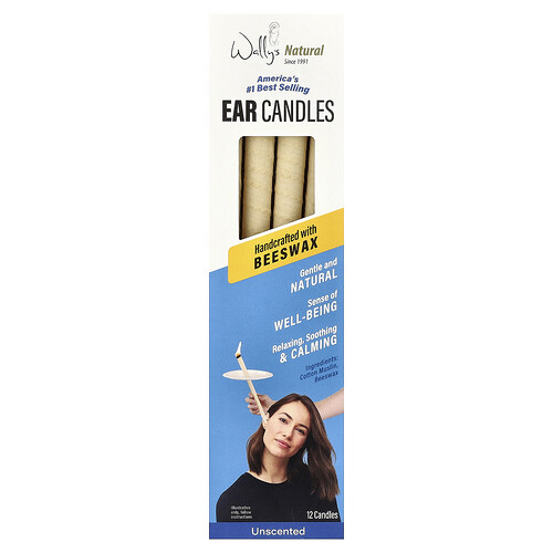 Wally's Natural, Beeswax Ear Candles, Unscented, 12 Candles