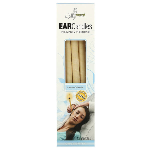 Wally's Natural, Beeswax Ear Candles, Luxury Collection, Unscented, 12